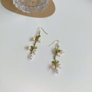 Flower Drop Earring 1 Pair - Flower Drop Earring - Green & White - One Size