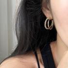 Rhinestone Layered Alloy Hoop Earring 1 Pair - S925 Silver Needle - Gold - One Size