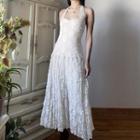 Halter-neck Sleeveless Floral Embroidered Lace Panel Midi Dress
