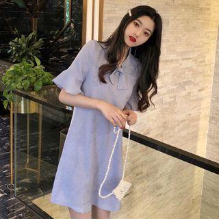 Bow Short-sleeve Ruffle-trim Dress As Shown In Figure - One Size