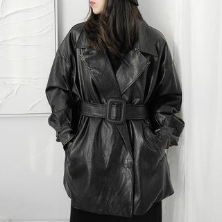 Belted Faux Leather Blazer