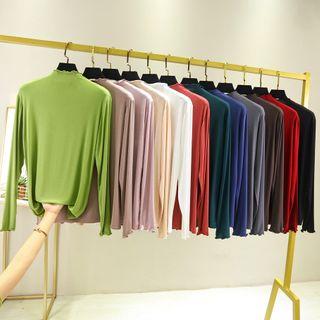 Mock-turtleneck Long-sleeve Lettuce Edge Top
