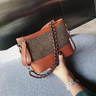 Woven Panel Zipper Crossbody Bag