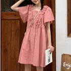 Short-sleeve Ruffle Trim Dress Pink - One Size