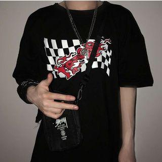 Couple Matching Race Print Short-sleeve T-shirt