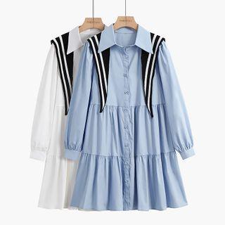 Long-sleeve Tiered Sailor Collar A-line Shirtdress