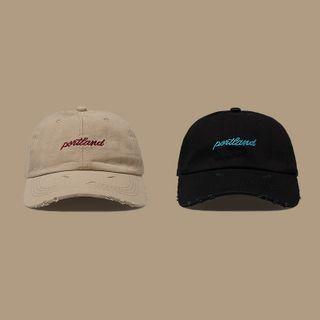 Frayed Lettering Embroidered Cap