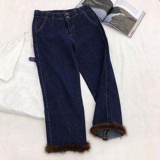 Furry Trim Straight Fit Jeans