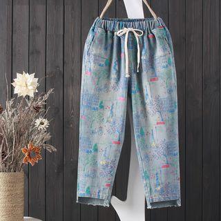 Print Fray Jeans