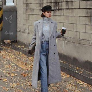 Wool Blend Glen-plaid Long Coat
