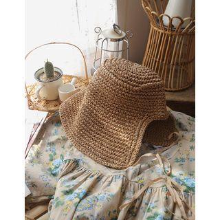 Straw Bonnet Hat Dark Beige - One Size