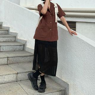 Plain Short-sleeve Shirt / Sheer Skirt