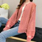 Mesh Panel Cable-knit Cardigan