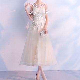 Short-sleeve Floral Embroidered A-line Cocktail Dress (various Designs)