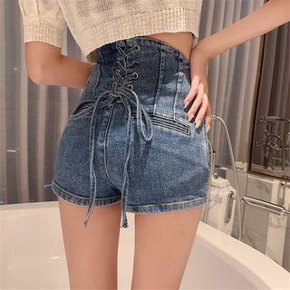 High-waist Lace-up Denim Hot Pants