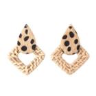 Leopard Print Droplet Woven Straw Square Dangle Earring
