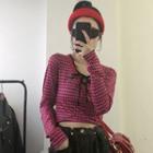 Long-sleeve Plaid Cropped T-shirt As Shown In Figure - One Size