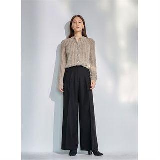 Band-waist Pintuck-front Dress Pants Black - One Size