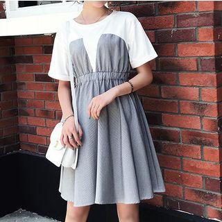 Panel Short-sleeve Mini A-line Dress
