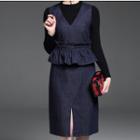 Set: Knit Pullover + Denim Sleeveless Dress