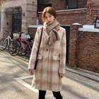 Single-button Plaid Wool Blend Coat Pink - One Size