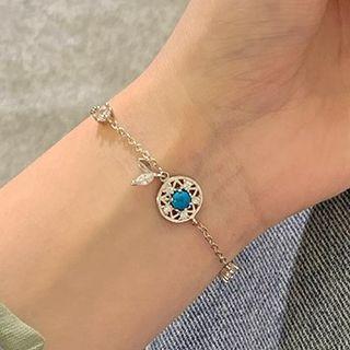 Rhinestone Bracelet 1 Pc - Turquoise - Silver - One Size