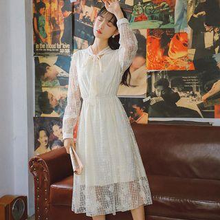 Lace Long-sleeve Tie-neck Dress