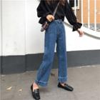 Plain High-waist Wide-leg Jeans