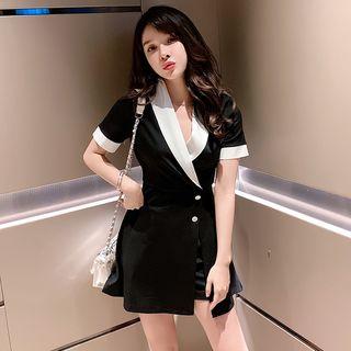 Contrast Trim Short-sleeve Mini A-line Dress