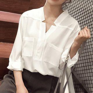Chiffon Plain V-neck Blouse
