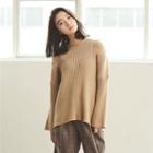 Cold-shoulder Rib-knit Sweater Khaki - One Size