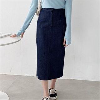 H-line Long Denim Skirt Dark Blue - One Size
