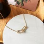 Interlocking Rectangle Rhinestone Pendant Alloy Necklace Gold - One Size