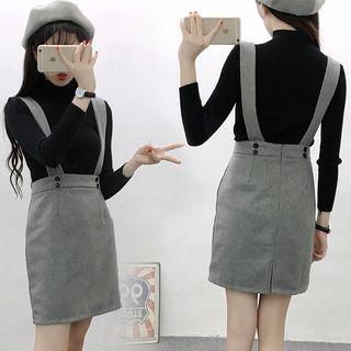Set: Turtleneck Ribbed Knit Top + Jumper Skirt