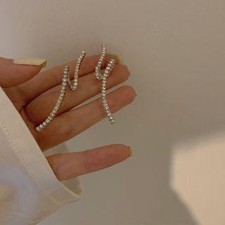 Rhinestone Curve Earring 1 Pair - As Shown In Figure - One Size