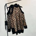 Leopard Print Cold-shoulder Long Sweater