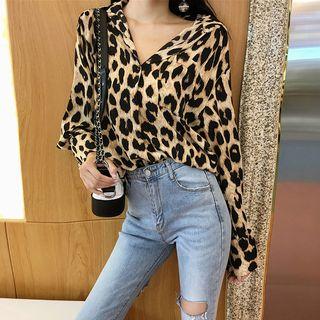 Leopard Print Shirt / Midi Fitted Knit Skirt