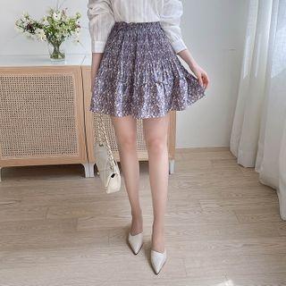 Inset Shorts Crystal-pleat Floral Miniskirt