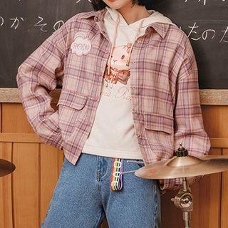 Applique Gingham Shirt Jacket