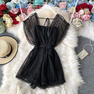 V-neck Crochet Short-sleeve Playsuit