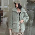 Furry Button Coat Light Green - One Size