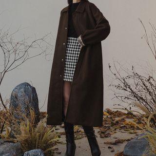 Plain Woolen Long Coat With Sash
