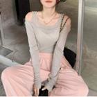 Long-sleeve Cold-shoulder Top / Wide-leg Pants
