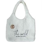 Faux Shearling Letter Embroidered Tote Bag White - One Size