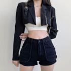 Chained Cropped Open-front Buckled Jacket