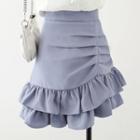 High-waist Plain Ruffle A-line Mini Skirt