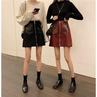Patchwork Zipper Mini Skirt