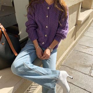 Metal-button Cable-knit Cardigan