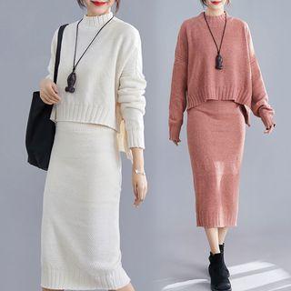 Set : Plain Knit Sweater + Knit Semi Skirt