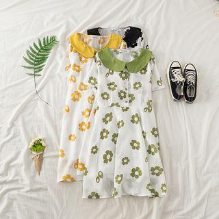 Contrast Collar Flower Print A-line Dress